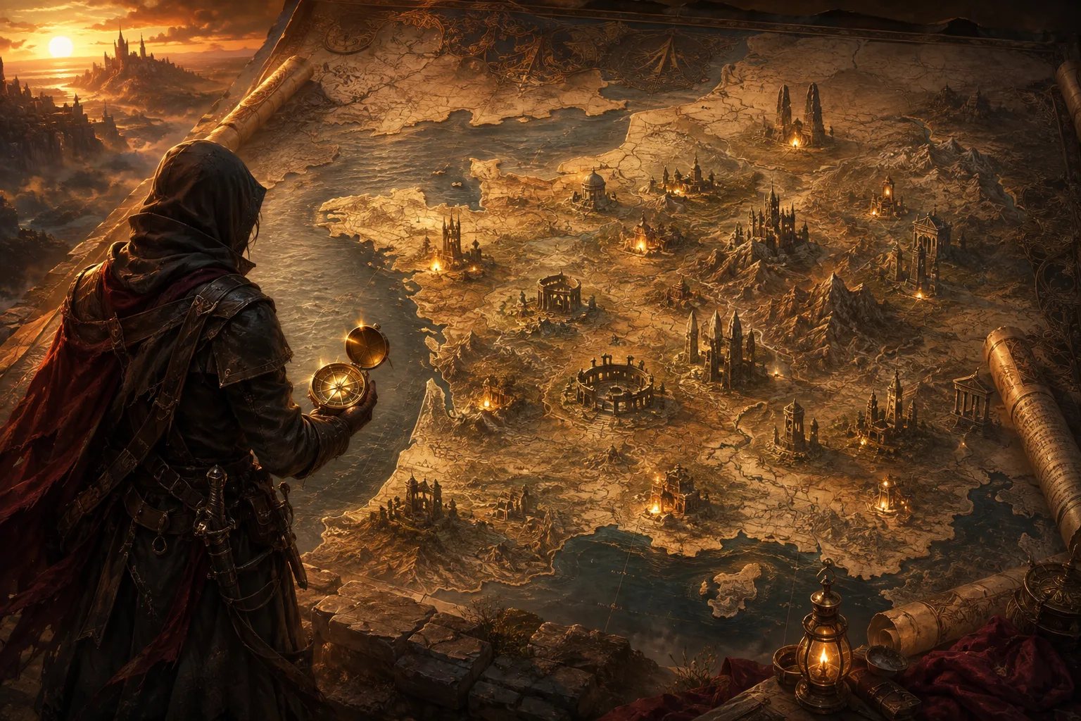Un aventurier explore une carte mystique